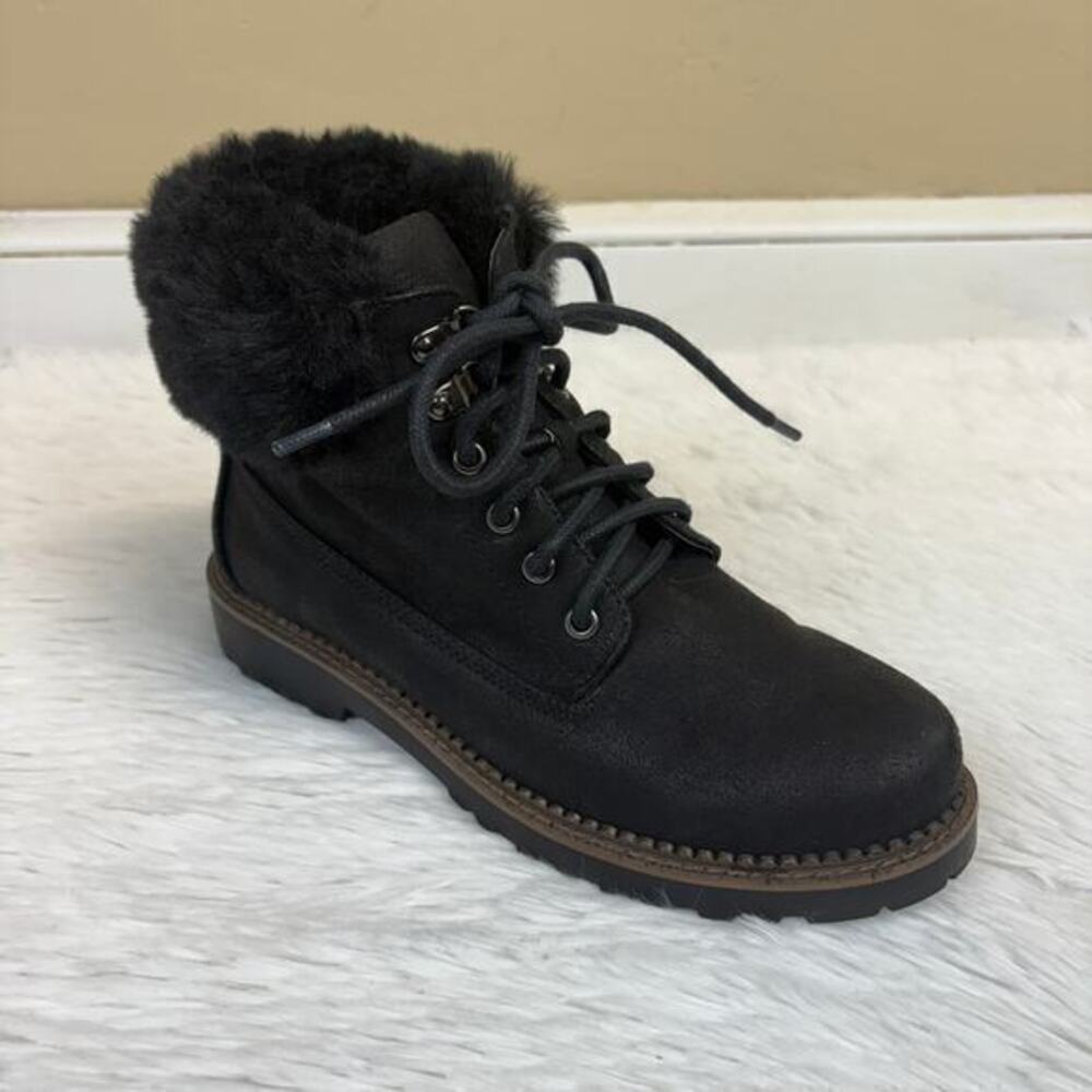 Esprit Faux Leather Fur Lined Lace Up Chelsea Boots Black Size 7.5